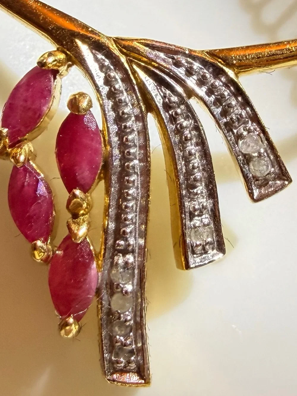 18K Gold Over Sterling Silver Ruby & Diamond Pendant Necklace 18” 0.06CTW